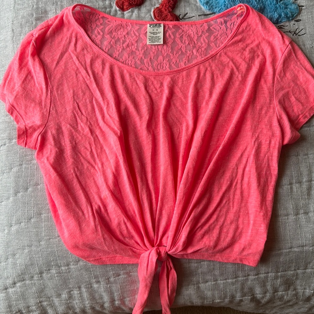 PINK by Victoria’s Secret Short Sleeved Top with Lace Back and Front Tie